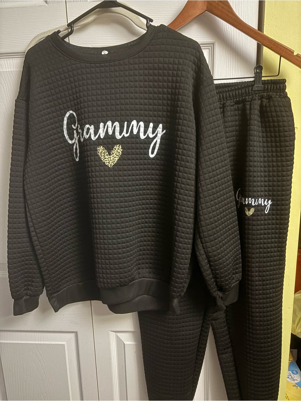 Black Quilted Women's Pajama Set with Gold Heart